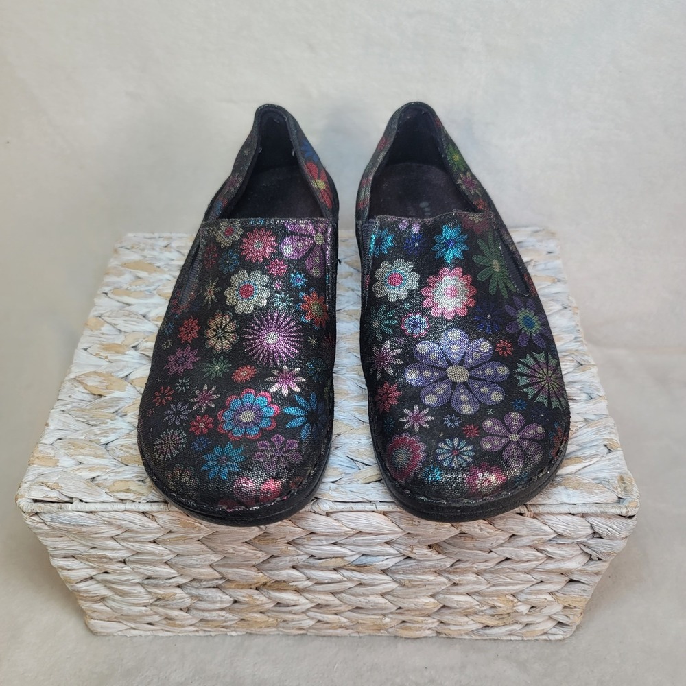 Spring Step Comfort Shoes Black Metallic Floral Boho Size 7.5W Cottage Fairy‎
